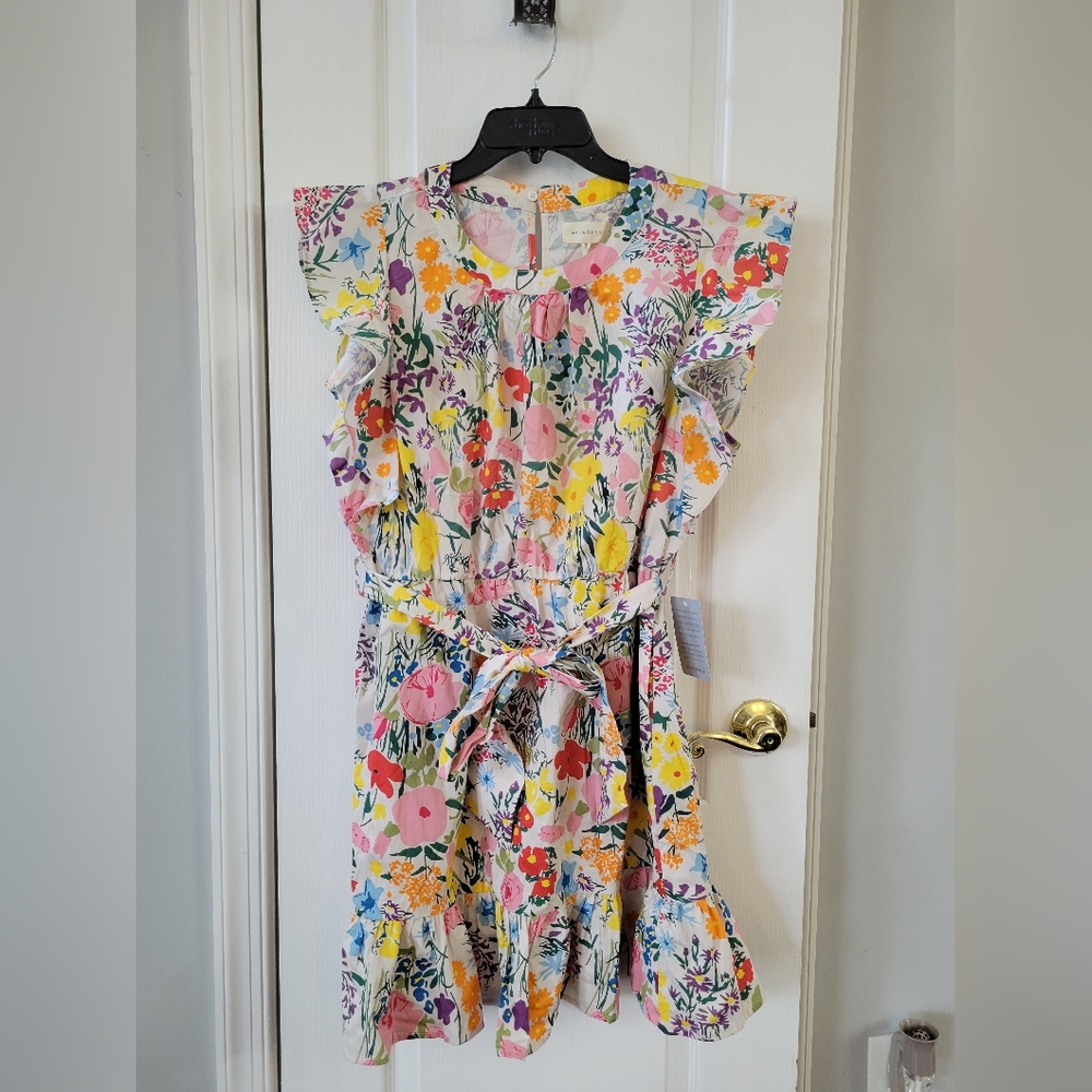 NWT Melloday Floral Flutter Sleeve Tiered Mini Dress Multi Color Size XL
